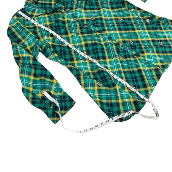 Kim Rogers Green Plaid Button Down Top with Rhinestone Embellishments Size 2X - Picture 9 of 12